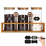 ZOMUIA Glass Coffee Containers Airtight Coffee Bean Storage Canisters with Shelf, 3Pcs 44oz Coffee Station Organizer, Kitchen Food Storage Jars for Sugar, Candy, Oats, Nuts