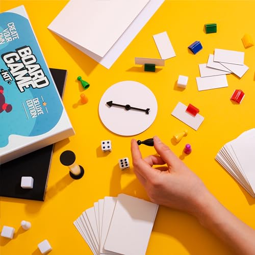 Image of Create Your Own Board Game Set - DIY Kit with Blank Game Board, Game Pieces, Blank Cards, Dice, Spinner, Rulebook, Sand Timer - Build Your Own Game Kit - Deluxe Edition