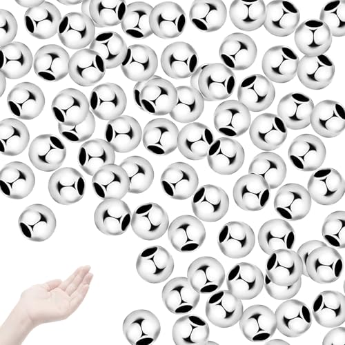 AzureRay Perles 2 mm – 100 pièces cuivre plaqué argent épais, petites perles rondes lisses sans couture pour création bijoux DIY