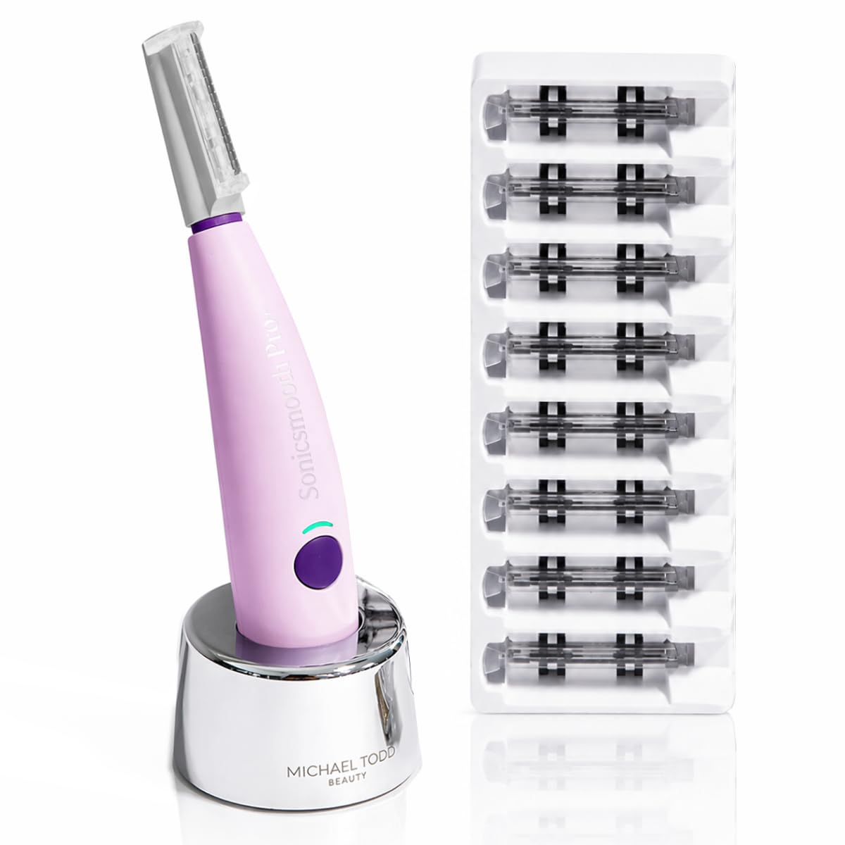 Michael Todd Beauty Sonicsmooth Dermaplane Rasierer für Frauen Gesicht + Augenbrauentrimmer Dermaplaning System – Pfirsich-Fuzz-Entferner – 8 Wochen Dermaplaning-Klingen