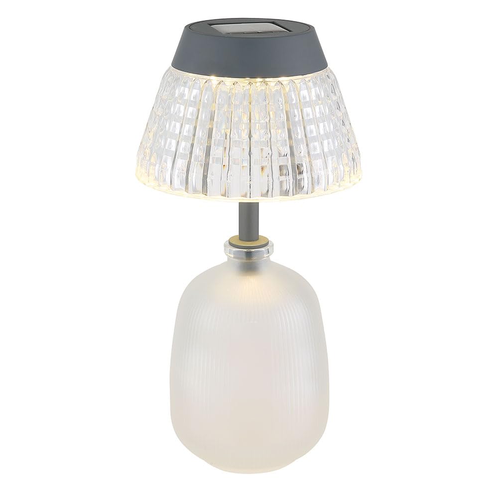Solarlampe Tischleuchte Außenlampe klar Akku Glas LED Gartenlampe Balkonlampe, Acryl, Glas, LED 3000K warmweiß, DxH 13,5x27 cm, 2er Set