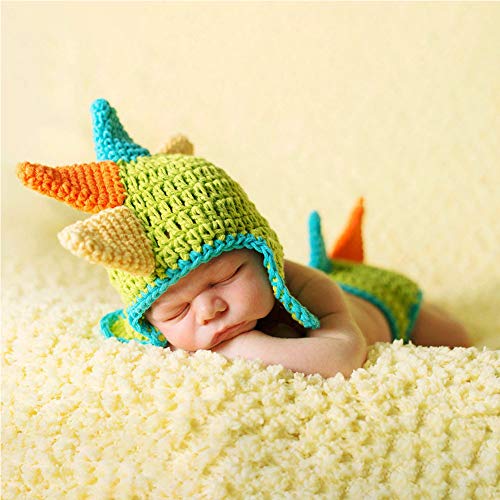 LIUHE Newborn Green Dinosaur Costume Crochet Knitted Costume Hat Pants Photography Props Costume Set ?0-12 Months?