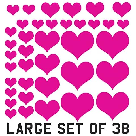 Hearts Love Shapes Mothers Day Valentines Day Red Pink Light Purple Colourful Wall and Window Stickers Decals Retail Shop Display (Large Pack, Bright Pink) Cover