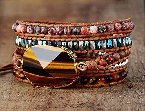 Zosojona Starto Boho Wrap Bracelets Woven Natural Stone Bead Healing Friendship Bracelet (Tiger Eye) #TOP3