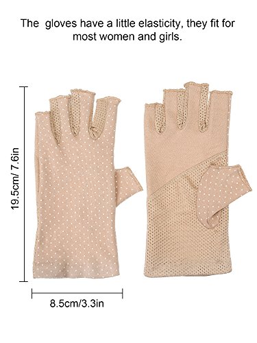 Maxdot Sun Gloves for Women UV Protection Fingerless Non Slip sunscreen Driving Gloves for Summer Outdoor(1 Pair,Khaki)