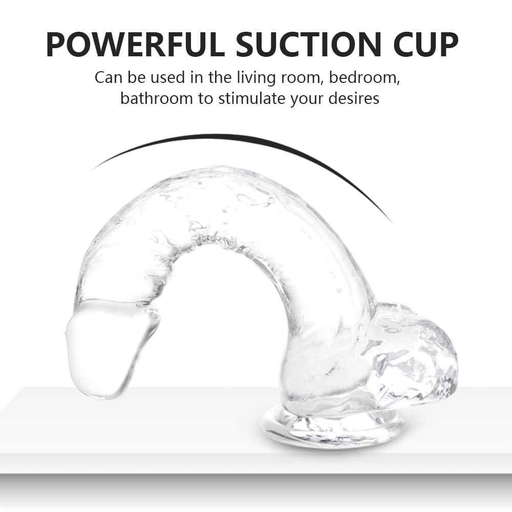 Small Realistic Clear 6 inch Cute Dildo,Adult Sex Toy with Suction Cup Dildo, Suitable for Beginner Women/Men/Gay with Thin and Slim Poke, can be Use for G-spot and Anal: Transparent