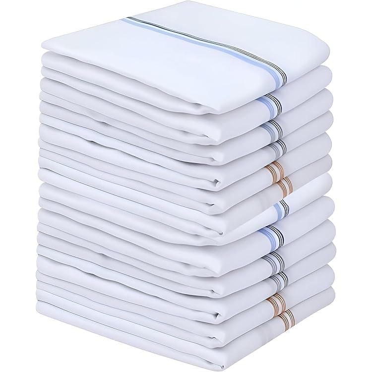 AKSHINE, Men’s Cotton Handkerchiefs Pack of 12, White Striped Design, Soft Absorbent Fabric, Reusable Durable Hankies for Daily Office Travel Use, Lightweight Comfort-image-41