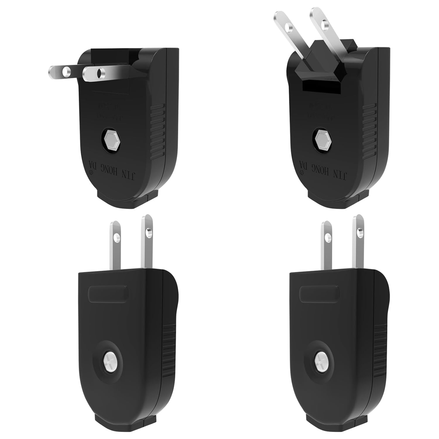 Extension Cord Replacement Male Power Plug, 4 Pack Replacement Plug 2 Prong, Rotatable Electric Plugs, Lamp Plug Replacement, 250V/10A, for Small Appliances Power Strips Lamps DIY Craft, Black