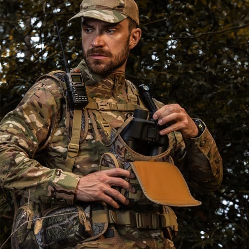 AMHEH Binocular Harness Hunting Chest Pack - Silent Anti Glare Bino Bag with Rangefinder Pouch and Magnetic Flap, Also for Birding, Hiking, Fits Up to 56 Inches Chests (Camo)