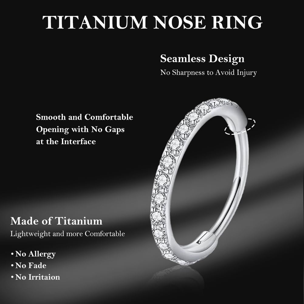 Aucuu Nose Piercing Ring, Nose Ring Hoop 316L, Surgical Steel Nose Ring, 0.8/1.2 mm Piercing Helix Ring, Septum Clicker Ring, Tragus Conch Daith Ring for Nose, Septum, Ear, Helix or Tragus
