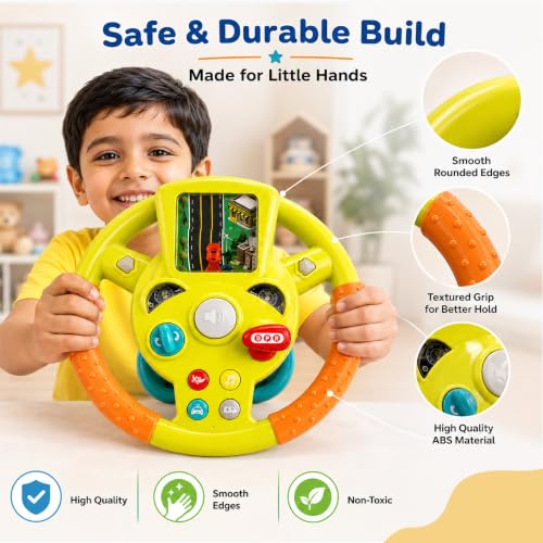 Image of Lifelong Kids Steering Wheel | Realistic Car Driving Simulator with LED Lights, Horn, Gear Lever, Turn Signals, Interactive Sounds & Music | Educational Pretend Play Toy for Boys, Girls 3-6 Yrs