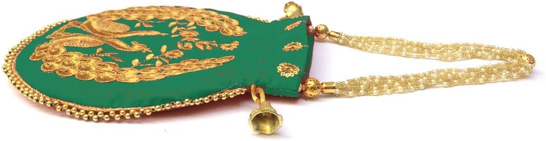Indian Ethnic Designer Embroidered Silk Potli Bag Batwa Pearls Handle Purse Clutch Purse for Women thumbnail