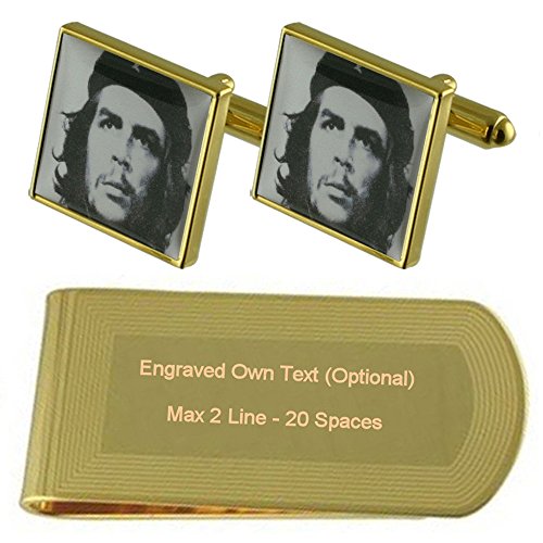 Gemelos de Cuba Che Guevara y sujetabilletes dorado con grabado elegante para hombre