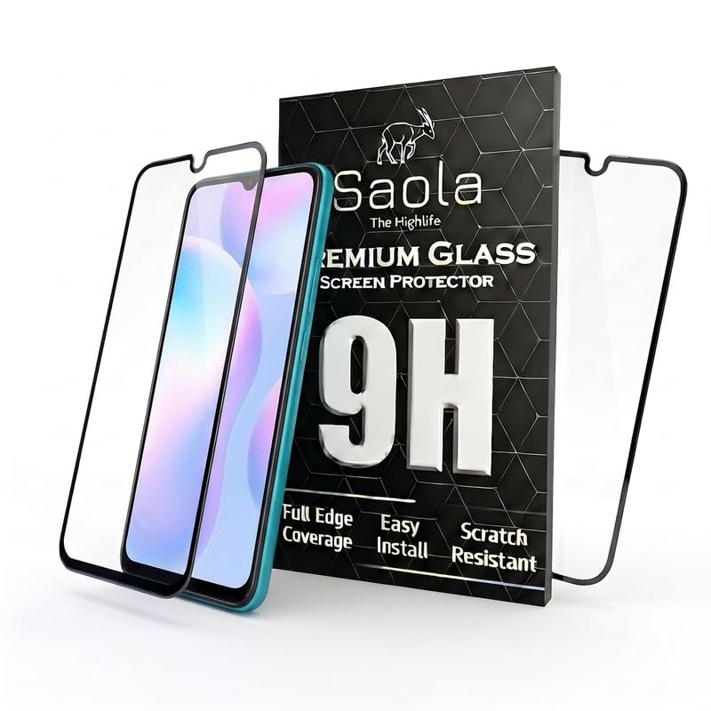 Image of Saola HD+ Oleophobic Tempered Glass Screen Protector For Redmi 9i (Pack Of 2) with Free Installation Kit. Full screen Coverage - 6.53 inch
