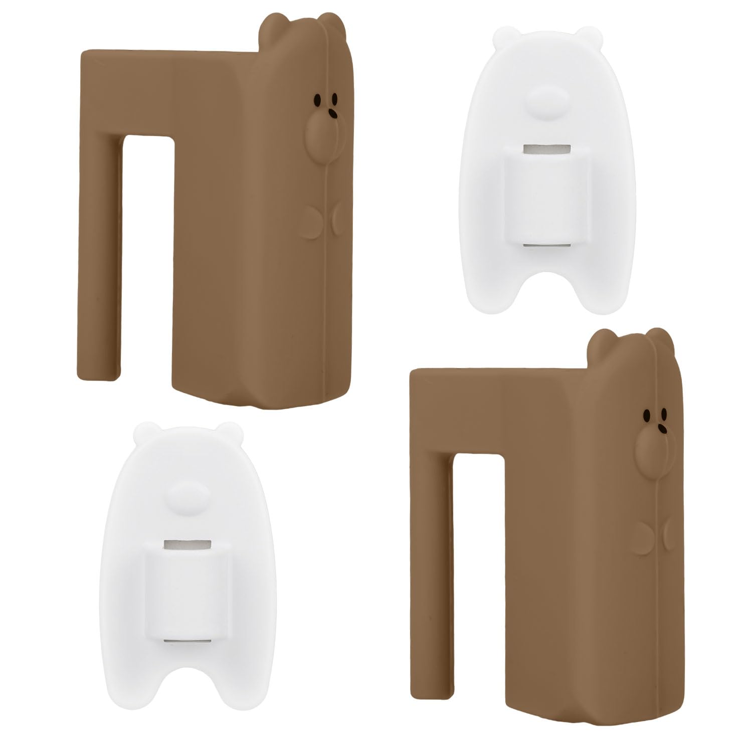 2pcs Door Pinch Guards and 2 Hanging Buckles, Soft Silicone Door Slam Preventer Protector Cute Cartoon Bear Anti Slam Stoppers Baby Proofing for Windows Drawers Cabinets (Brown)