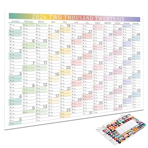 2026 Väggkalender – Veckoposter Tjockt Papper Klistermärken | 12 Månader Planerare | Perfekt Väggkalender 2026 Kontor Skola Klassrum Familjeplanering