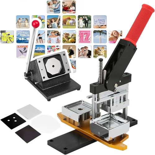 DIY Photo Magnet Maker Machine - 2x2/2.5x2.5inch, Acrylic & Cardboard Supplies, Includes Paper Cutter & 100 Sets of Materials for Creative Custom Magnets