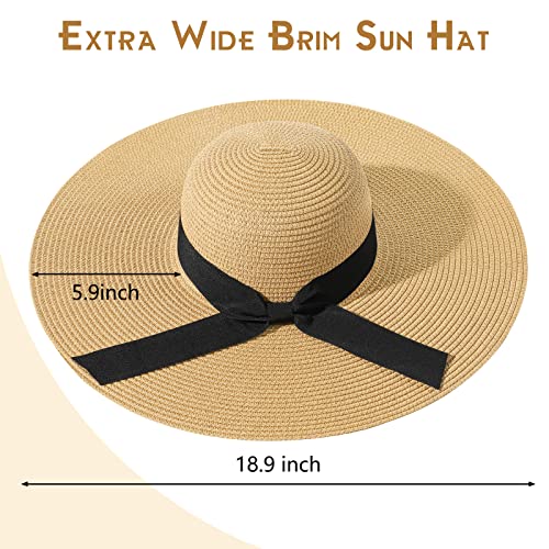 Image of Beach Hat for Women, Wide Brim Sun Straw Hats for Women, Sun Hat Womens UPF 50+ UV Protection, Floppy Foldable Summer Hats