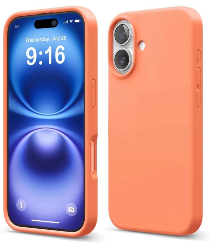 Image of Premium Liquid Silicone Case for iPhone 16 Plus - Slim Full Body Protective Back Cover with Soft Microfiber Lining, Anti-Slip Grip Scratch Resistant Phone Case (Orange)
