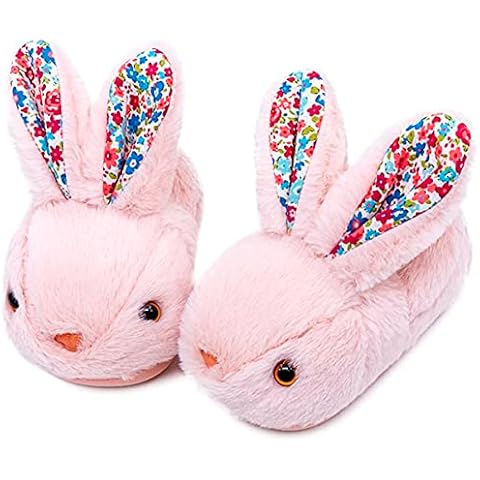 Sangyn Kids Cotton Slippers Girls Boys Cute Rabbit Bunny Fluffy Slippers Anti-Slip Winter Warm Plush Fluffy Shoes House Shoes For Kids Toddler Cover