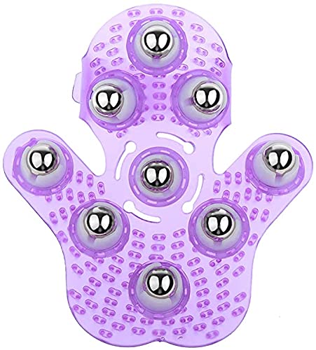 Guante de masaje para el cuerpo, con forma de la palma, bola de metal, bola giratoria, masajeador de mano (morado)