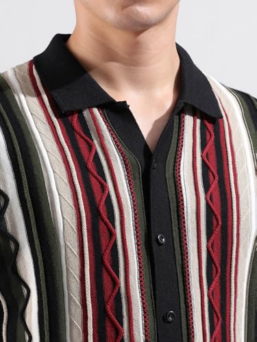 Image of The Indian Garage Co Men Slim Fit Textured Flatknit Half Sleeves Shirt