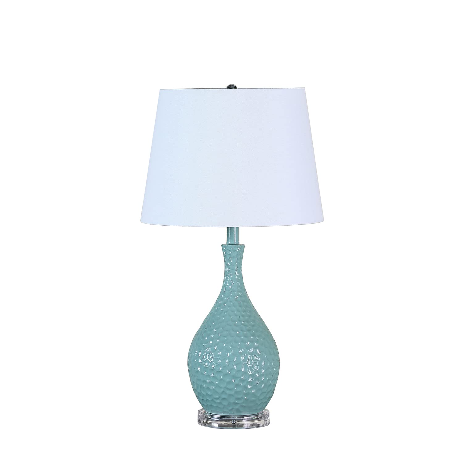 Global Glam 28" Teal Pebble Decorative Patterned Mid-Century Resin Table Lamp with Semi Drum White Shade, 15.00 x 15.00 x 28.00 Inch