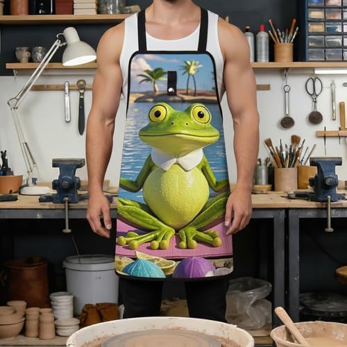 Delantal Funny Yoga Frog para Trabajos con Bolsillos miniatura 4