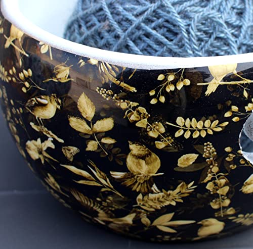 Image of Multi Purpose Wooden Yarn Bowl - Yarn Holder Rosewood - Knitting Bowl Handmade Wooden Yarn Bowl for Knitting and Crochet | Large Knitting Bowl Mother's Day Gift (Golder)