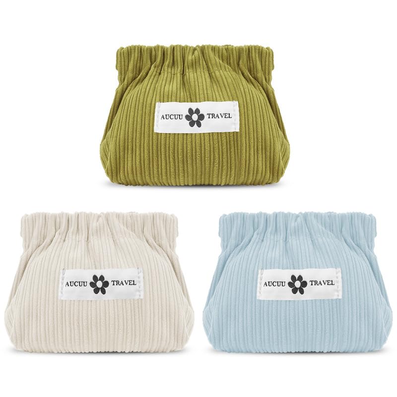 Aucuu 3PCS Bolsa de Almacenamiento de Pana, Mini Bolsa de Maquillaje, Organizador de Pana Elástica Portátil de Viaje, Organizador de Corbatas Elásticas de Pana