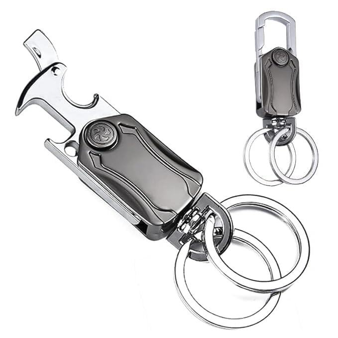 5-in-1 Multi-Functional Keychain for Men & Women – 360° Rotating Carabiner with Bottle Opener, Phone Holder, Spinner – Durable Zinc Alloy Clip Keyring for Bike, Car, Backpack – Pack of 1