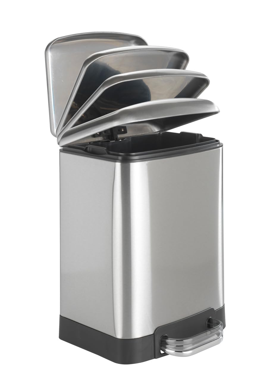 WENKO Treteimer Studio Easy-Close 6 L Edelstahl Mattiert - Mülleimer mit Absenkautomatik, Anti-Finger-Print Fassungsvermögen: 6 l, Edelstahl rostfrei, 23 x 32 x 22.5 cm, Satiniert