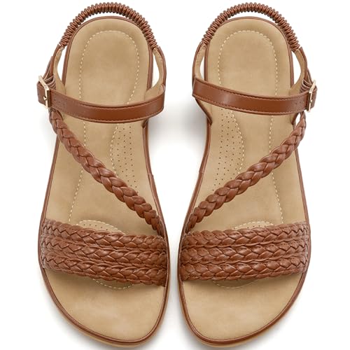 Aomigoct Dressy Womens Sandals Summer: Comfortable Strappy Flats Sandals Women