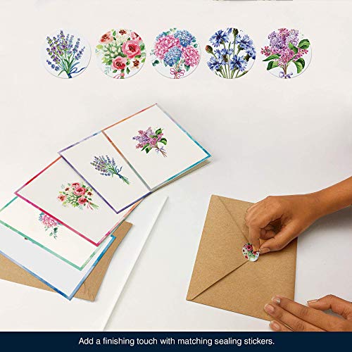 Dessie 25 Large Floral Watercolor Blank Cards with Kraft Envelopes & Matching Seals. Greeting Cards with Envelopes Set for All Occasions. 5x7 Inches.