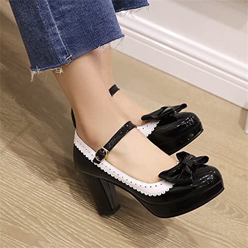 Image of FOREADA Mary Jane Shoes for Women Kawaii Platform High Heels Retro Bow Lolita Shoes Vintage Dress Pumps Black /Red /Yellow