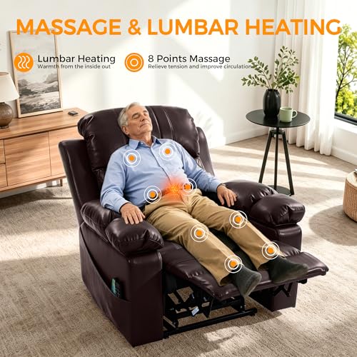 Image of FUNECORP Power Lift Recliner Chair Triple Motor with Vibration Massage and Lumbar Heating, Adjustable Headrest for Elderly People, Faux Leather