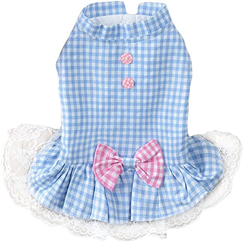 ペット服 犬ワンピース ドレス レース 犬猫洋服 レース花 可愛い オシャレ 春夏用犬服 日焼き防ぐ 脱毛保護 生理期保護 散歩/お出掛け/室内 紺青 XL