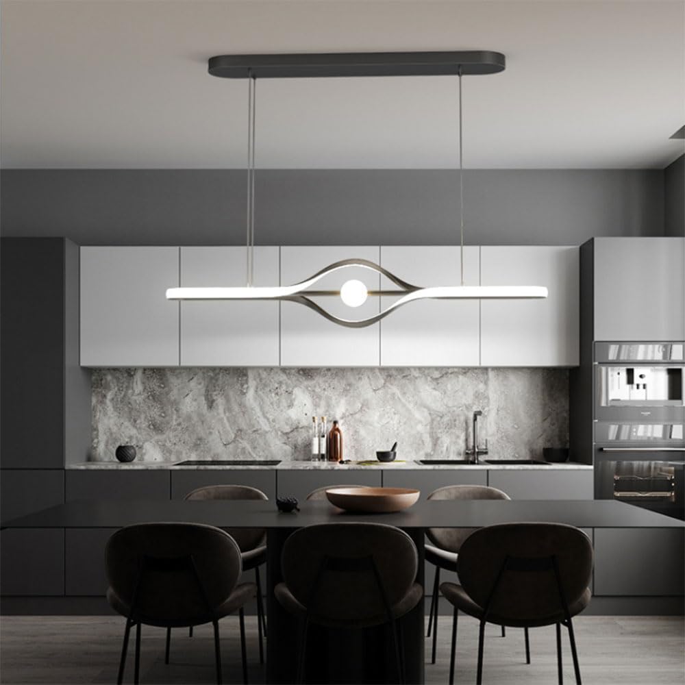 Lustre LED moderne noir 80cm dimmable pour salle à manger contemporaine