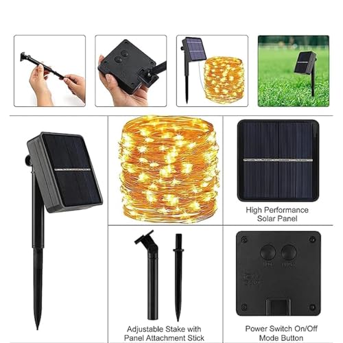 Image of AERYS Solar Fairy String Light 200 LEDs 22 Meter Inbuilt Rechargable Batery IP65 Waterproof 8 Mode Copper Wire Outdoor /Indoor Solar Powered Led String Light Decorations for Garden Yard Balcony