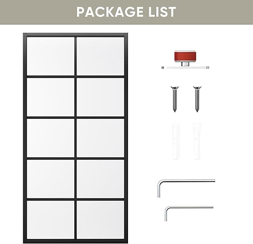 Miniatura 3 de Jubest Puerta corrediza de cristal para granero de cocina, 42 x 84 pulgadas, estilo francés moderno, marco de aluminio, vidrio templado 5-Lite,