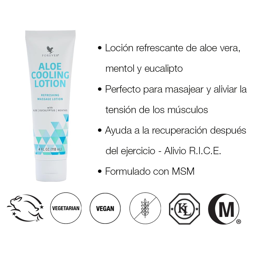 Aloe Cooling Lotion, Loción Refrescante de Aloe con Mentol y Eucalipto - Calma los Músculos, Alivia la Tensión, Perfecto Alivio Post-Entrenamiento (1 x 118ml)