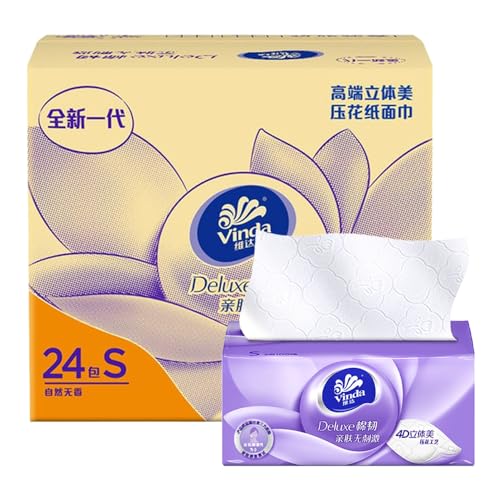 Vinda Deluxe 4D Soft & Extra Strong 3-Ply Soft White Facial Tissue Pack (24 Packs x 100 Sheets)