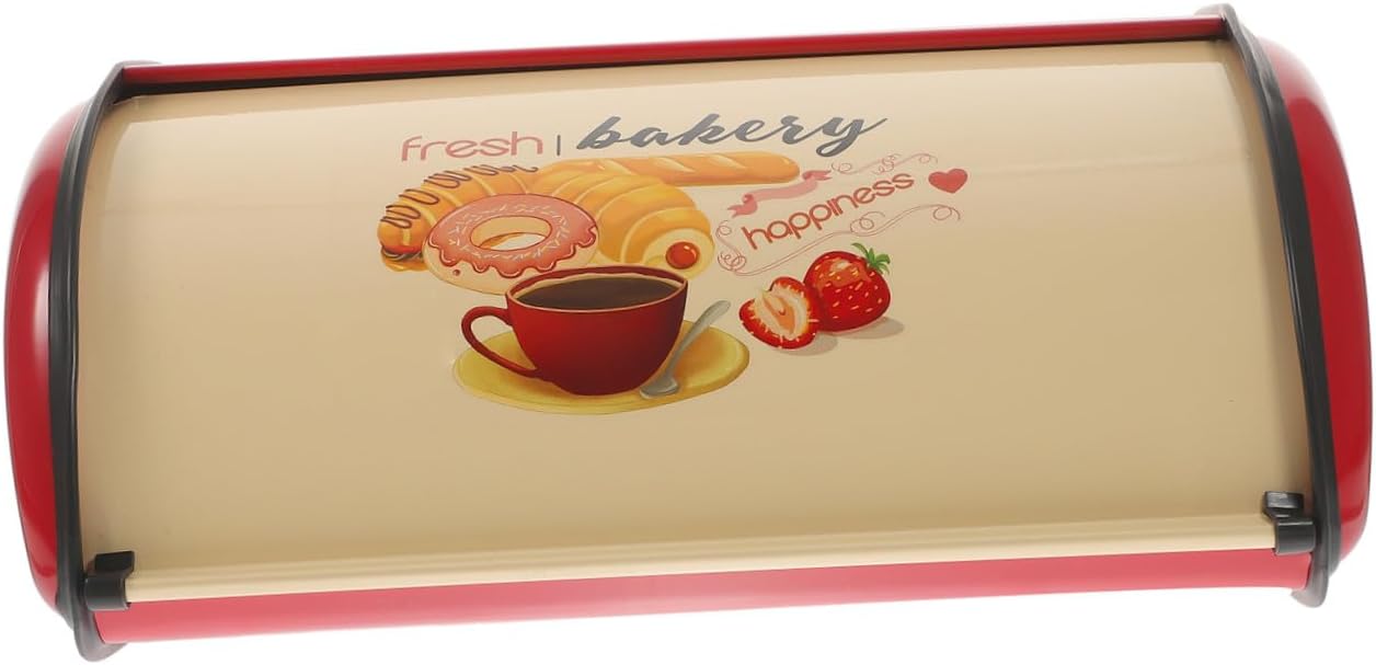 Vintage Metal Bread Box for Kitchen Countertop Large Red Drum-shaped Bread Bin with Lid for Baking and Daily Use