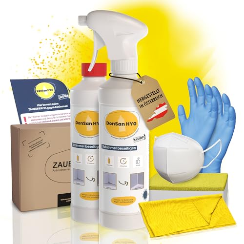Zauberfein - Schimmelpilz Entferner Spray Großes Paket 2x 500 ml Schnell Wirkendes Gebrauchsfertiges Anti-Schimmel Spray und Desinfektionsmittel mit Aktivchlor für Feuchträume wie Bad und Keller