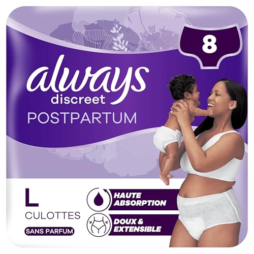 Photo de Always Discreet Postpartum Culottes Jetables, Taille L, Très Absorbante et Confortable, 8 Culottes