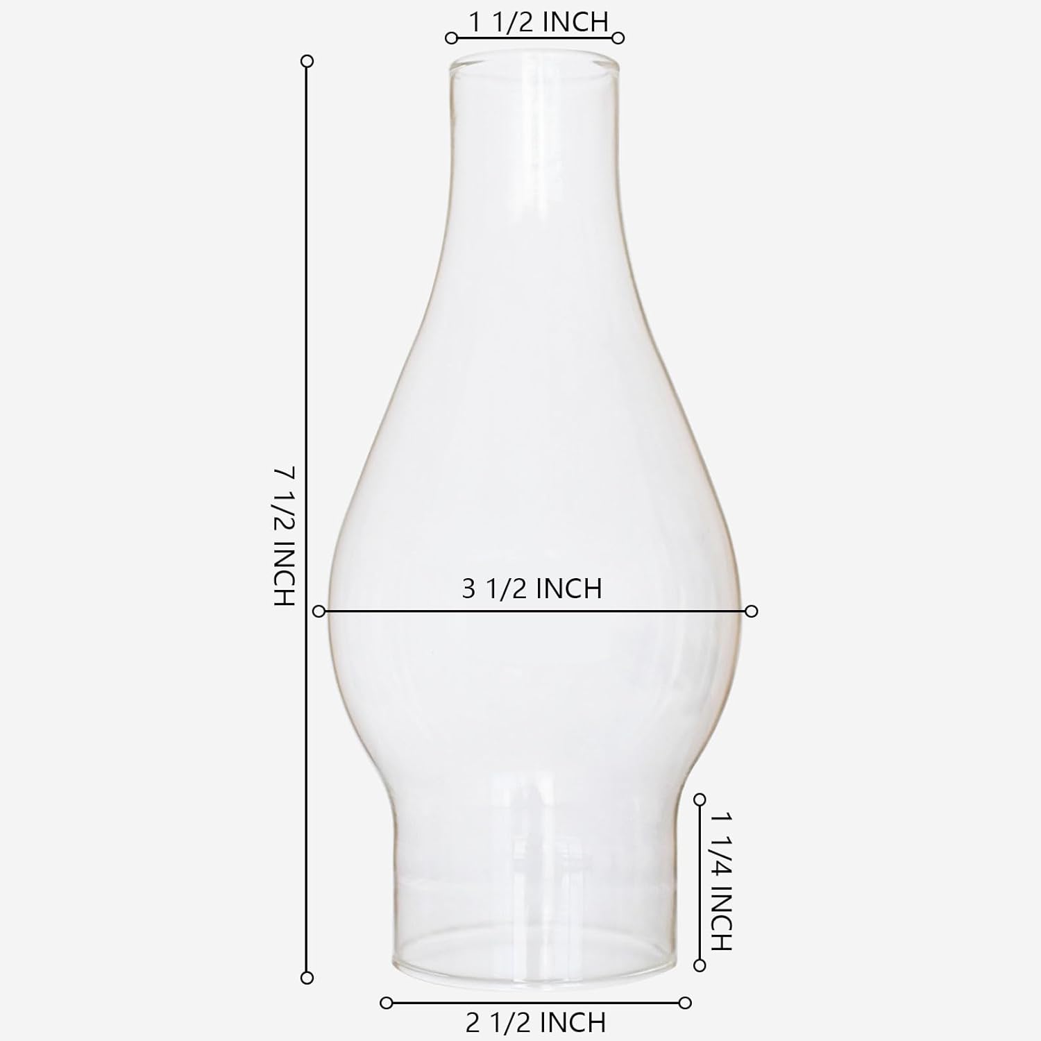Oil Lamp Chimney 2 1/2 Inch Base × 7 1/2 Inch Height Kerosene Lamp Shade Tall Hurricane Lamp Glass Replacement Fits #1 Size Burners and 2-5/8 Inch Galleries