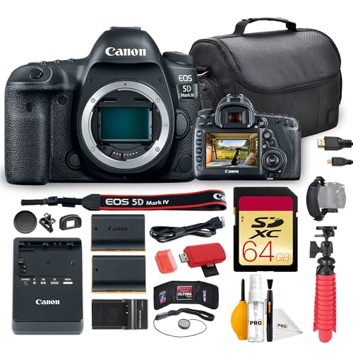 Canon EOS 5D Mark IV DSLR Camera Bundle | 30.4MP Full-Frame CMOS Sensor, Dual Pixel AF & 4K Video | for Pro Photography, Weddings, Portraits & Events (1483C002) + 64GB Card + Battery + Charger + More