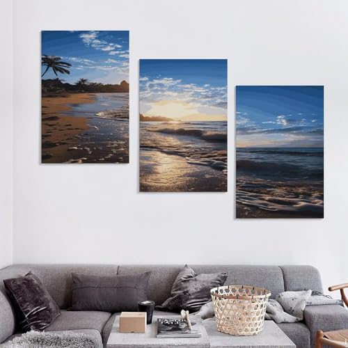 Toile murale à 3 panneaux vue sur la plage décoration triptyque verticale - 5