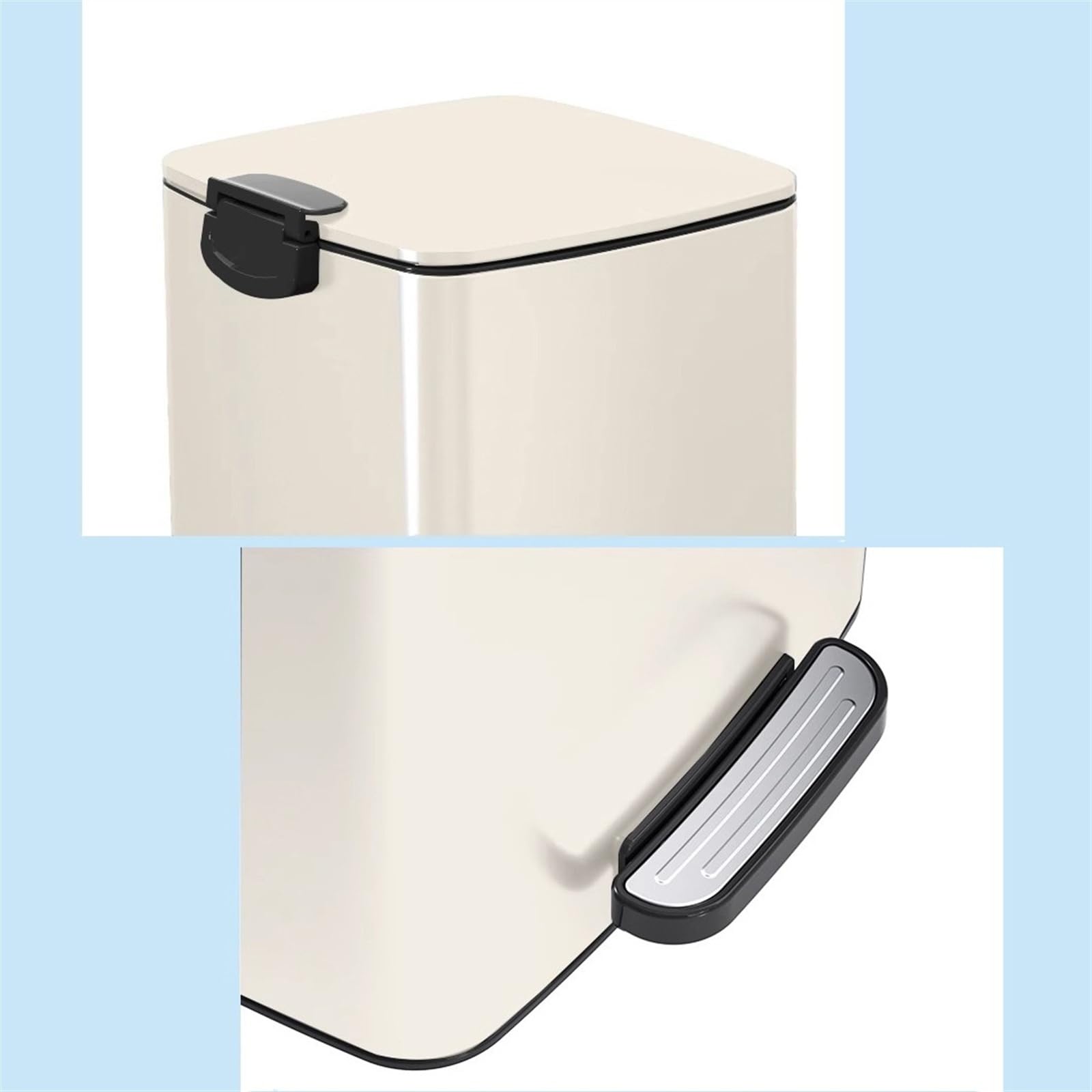 Papelera de Escritorio Bote de Basura de Acero Inoxidable Cepillado de 20/30 litros, Bote de Basura con Pedal Cuadrado con Tapa y Cubos Interiores, Bote de Basura con Escalón de Acero Manos Libres for