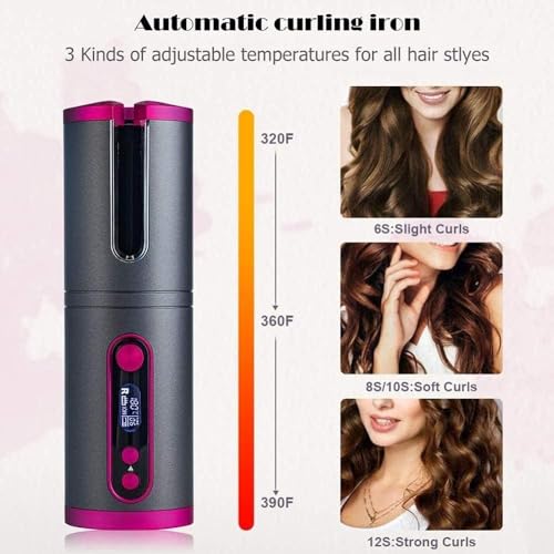 Wireless Automatic Curling Iron, Cordless Auto Hair Curler, Ceramic Rotating Hair Curler with 6 Temps & Timers - Image 4